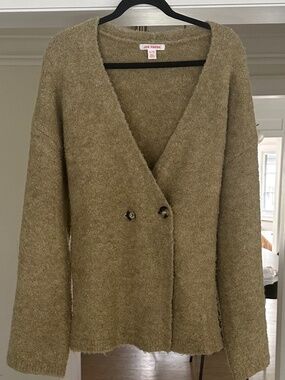 JOE FRESH - Yellow Green Boucle Cozy Double-Breasted Cardigan - Size XL